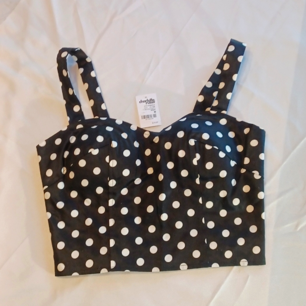 Charlotte Russe Size M Black/White Poka Dot Top